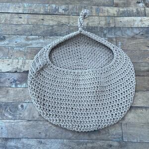 Beige Boho Crochet Hanging Wall Basket Teardrop Storage Pocket